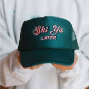Green Trucker Hat with Pink Embroidery